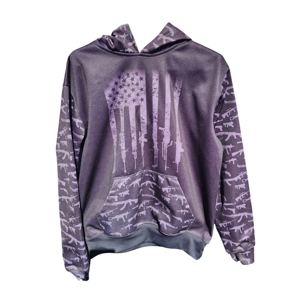 American AF Greater Half Mens XS Hoodie We The People Gun American‎ Flag Purple